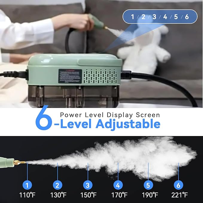 Steam Cleaner Handheld 2500W Pressurized Heating Steamer for CleaningMulti-Purpose Steamer for Home Use with Water Tank Steam Cleaner for Dirt GreaseGroutTile FloorCouchCarGreen