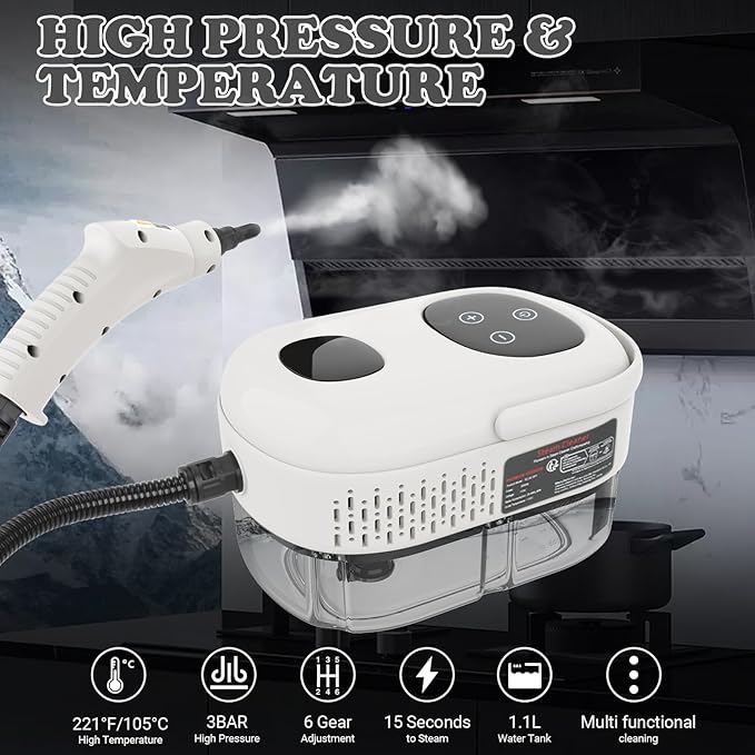 2500W Handheld Steam Cleaner for Home &amp Car 1.1L Portable High-Pressure Steamer 10s Fast Heat-Up 6-Level Adjustable Steam Multipurpose Cleaning Kit – White