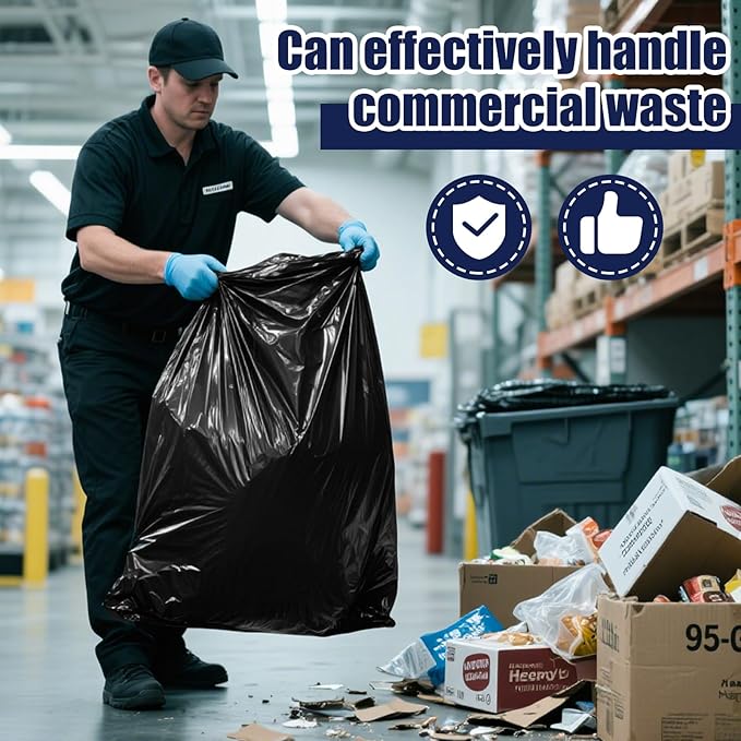 100 Count 95-96 Gallon Heavy Duty Trash Bags Extra Large Black Garbage Can Liners for Construction &amp Outdoor Trash Cans 1.2 Mil Thick 60'' x 71''