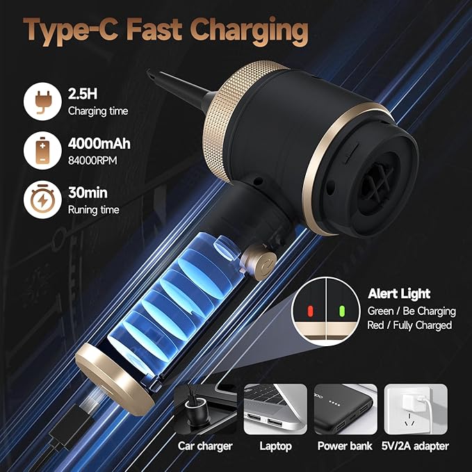 Car Vacuum Portable Cordless16000PA Strong Suction Handheld Car Cleaner with Dual HEPA FiltersLED LightType-C Charging Mini Vacuum One-Click Empty Compact for Home Cleaning and Office