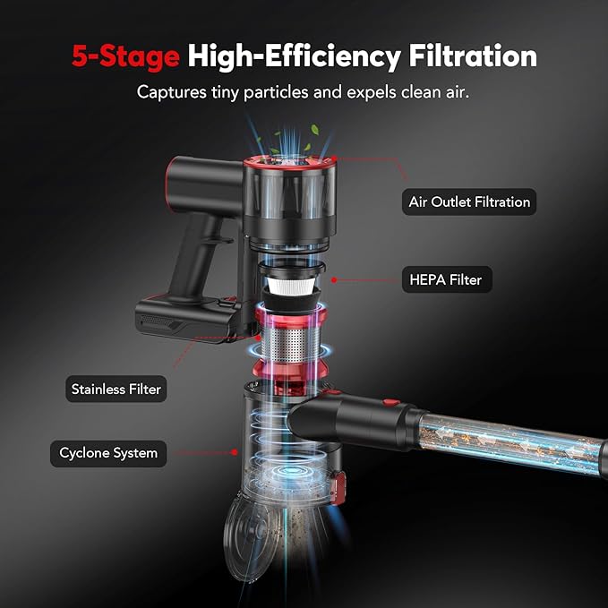 Cordless Vacuum Cleaner Rechargeable with 2600mAh Detachable Battery Powerful Vacuums with 2 Adjustable Modes Lightweight Portable Stick Vacuum for Home (Afterglow Red)