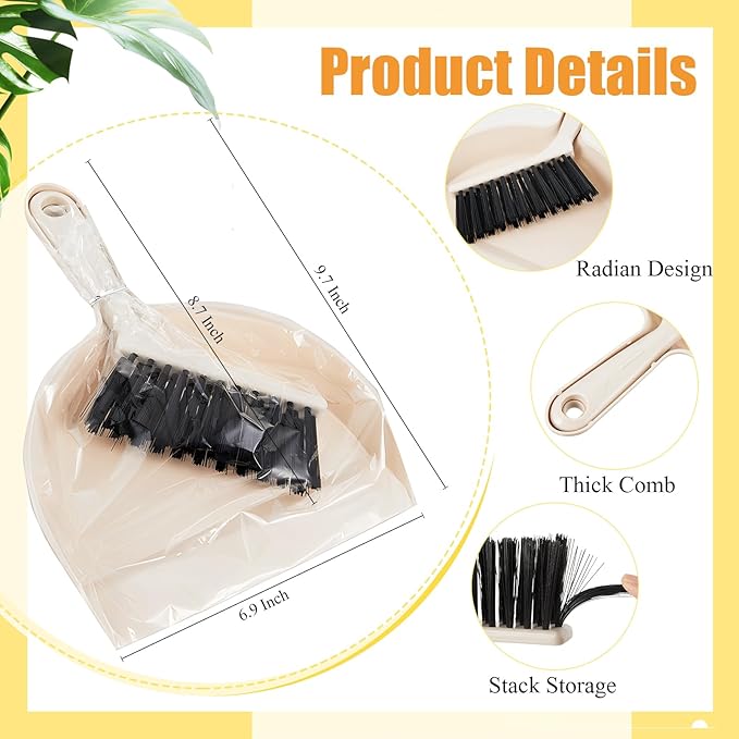 Sliner 18 Pack Mini Dustpan and Brush Set Beige Plastic Dust Pans with Brush Small Broom and Dustpan Set Mini Broom Dust Pan for Home Office Kitchen Table Desktop Floor Cleaning Supplies