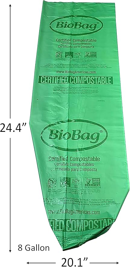 BioBag (USA) The Original Compostable Bag 8 Gallon 500 Count 100% Certified Compostable Trash Bag Liners for Food Waste Extra Strong and Durable