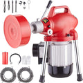 VEVOR Drain Cleaner Machine 120FT x 5/8 Inch 370W Electric Sewer Snake Auger Manual Feed - with 2 Sectional Steel Cables(120' x 5/8 and 23' x 3/8) 7 Cutters and CW/CCW Control for 1.6 to 4 Pipes