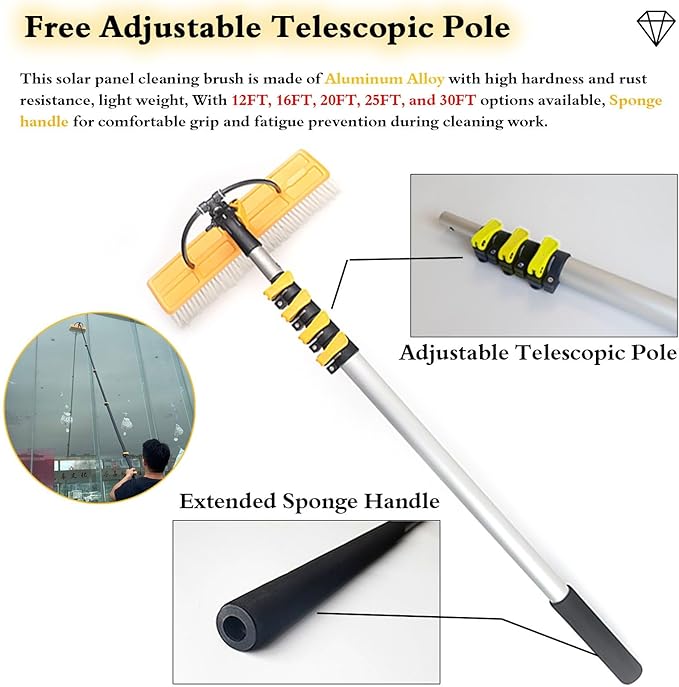 Glass Cleaning Brush Home Water Fed Telescopic Pole Kit Solar Panel Brush Rotating for Photovoltaic Panel30ft Telescopic Water Fed Window Cleaning Kit – Aluminum Pole &amp Brush for Solar Pane