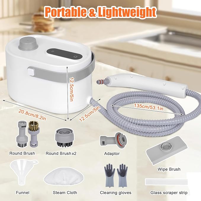 10 in 1 Multi-function Steam Cleaner for Home Portable Handheld Steamer for Cleaning 1200W High Pressure Steam Cleaner for Car/Kitchen/Upholstery/Glass/Tiles/Fabric White