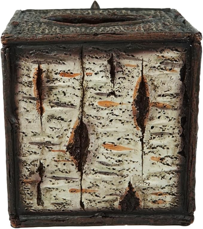 Ebros Gift Rustic Southwestern Inspirational Le Fleur Cross with Birch and Pinecones Bathroom Accessory Resin Sculpture Fleur De Lis Accent (Tissue Box Holder Case)