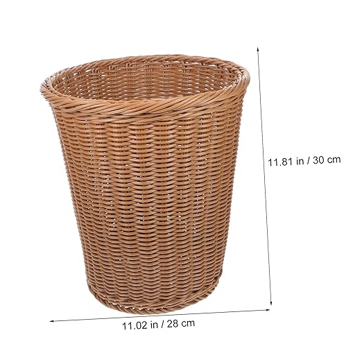 Woven Wastebasket Rust-Resistant Iron Handcrafted Faux Rattan Design Round Trash Bin for Office Home and Guest Rooms