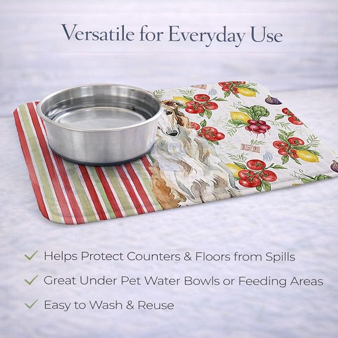 Caroline's Treasures Borzoi Vegetables Dish Drying Mat Absorbent Dish Drying Mat Pad for Kitchen Counter Dish Drainer Mat for Countertop 14 x 21 Multicolor