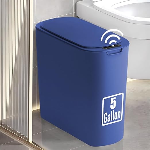 TIPGO 5 Gallon Motion Senor Bathroom Trash Can with Lid Automatic Garbage Can Touchless Smart Plastic Waste Basket for Narrow Spaces Bathroom Office Bedroom Living Room (Blue)