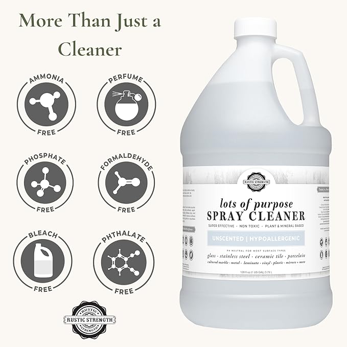 Rustic Strength Lots of Purpose Spray Cleaner Unscented Multi-Surface pH Balanced Non-Toxic Biodegradable 1 Gallon Plastic