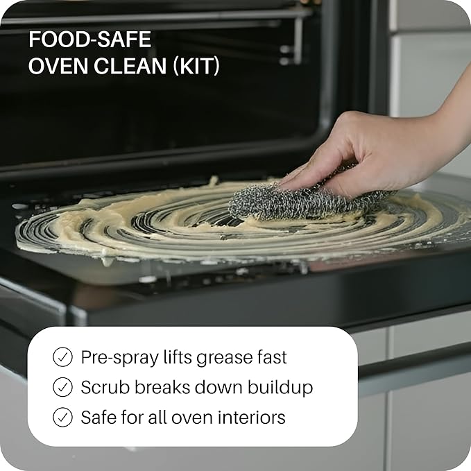 Everneat Oven Cleaning Kit: Natural Oven Cleaner and Kitchen Cleaner | Heavy Duty | Grill Stovetop Rack | Fume-free | Non-toxic | Safe to Clean All Ovens (Unscented) | Refillable Glass Jar &amp Bot