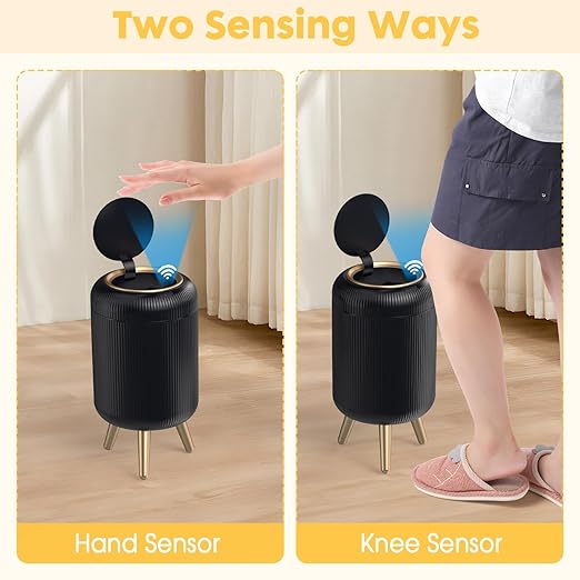 Bathroom Trash Can Automatic Touchless3 Gallon Smart Motion Sensor Trash Bin with LidPlastic Black Garbage Can Wastebaskets with Removable Legs for Kitchen Office Toilet Bedroom
