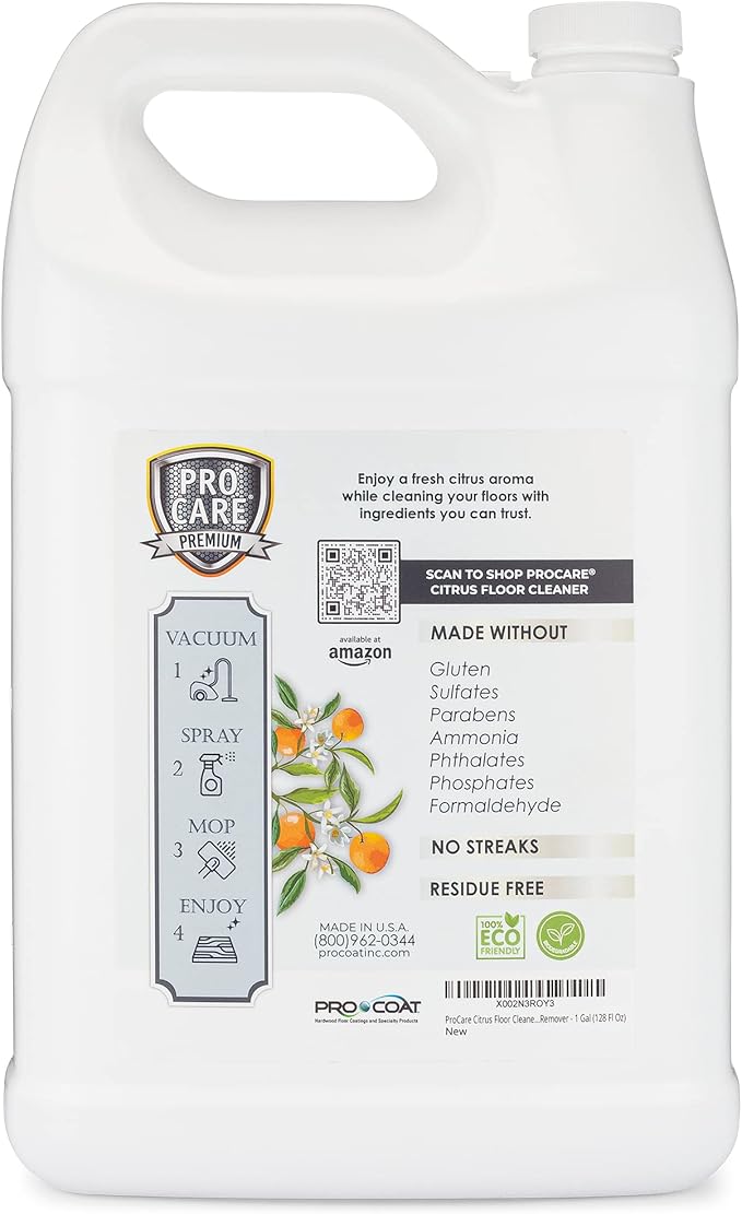 ProCare Floor Cleaner (Made in USA) | Tile Stone Laminate Vinyl &amp Natural Wood Floor Cleaner for Mopping Household Supplies Cleaning Solution with Citrus Aroma - 1 Gal (128 Fl Oz)