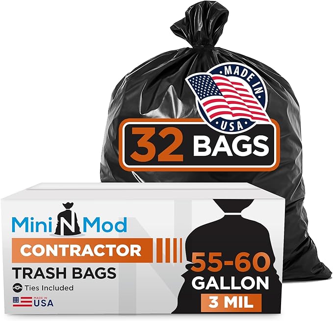 Contractor Garbage Bags 55 Gallon | 32 Trash Bags | Heavy Duty | Black ContractorLarge 55-60 Gallon Trash Bags Heavy Duty Liners Extra Large Trash Liners Construction Industrial Bag