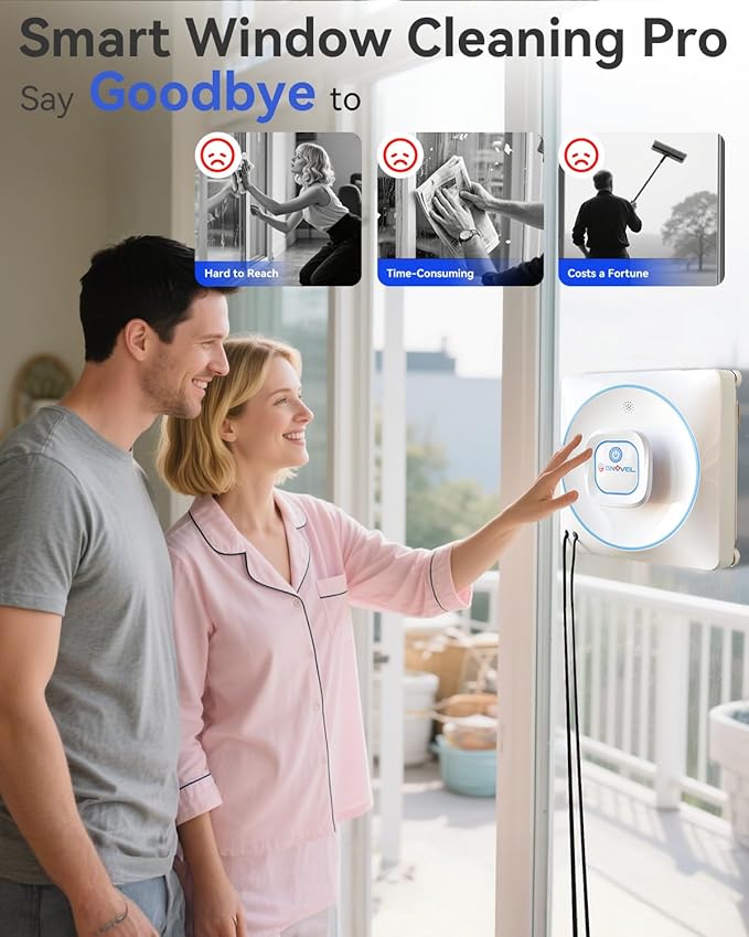 Window Cleaning Robot 8000Pa Auto Window Cleaner with Intelligent Path Planning 15-Stage Anti-Fall for High-Rise Glass App &amp Remote Control Hands-Free for Tile &amp Floor-to-Ceiling Windows