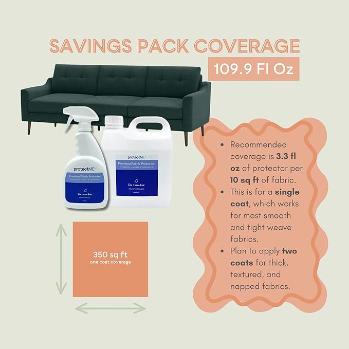 Fabric Protector Spray Bundle - 25.4 oz + 84.5 oz - Non Toxic Odorless Upholstery &amp Fabric Stain Guard for Couch Carpet Shoes Sofa Furniture - Water-Based &amp Long-Lasting Protection
