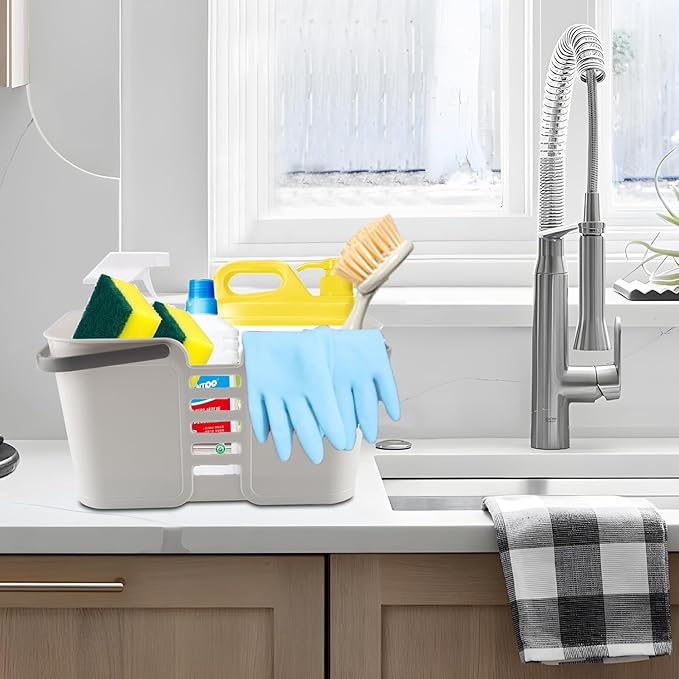 Cleaning Supply CaddyLarge Cleaning Products Storage Organizer with HandlesPortable Plastic Bucket Tool Storage Shower Caddy Basket for Bathroom Bedroom Kitchen College Dorm Garden