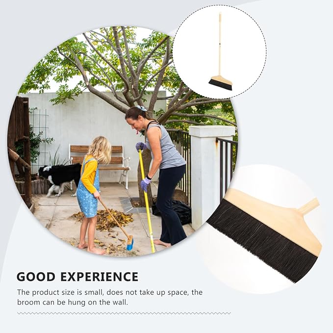 Horsehair Broom for Hardwood Floors Soft Bristle Indoor Sweeping Brush with Pine Wood Head Anti-Static Dust Remover for Home Kitchen 37 Inch Wood Long Handl