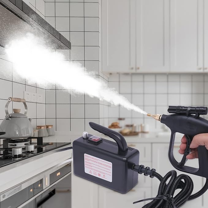 Multifunction Handheld Steam Cleaner 1600W Electric High Pressure Steam Clean Mobile Cleaning Machine Power Steamer High Temperature Portable Steam Cleaner for Furniture Car Household (Black)