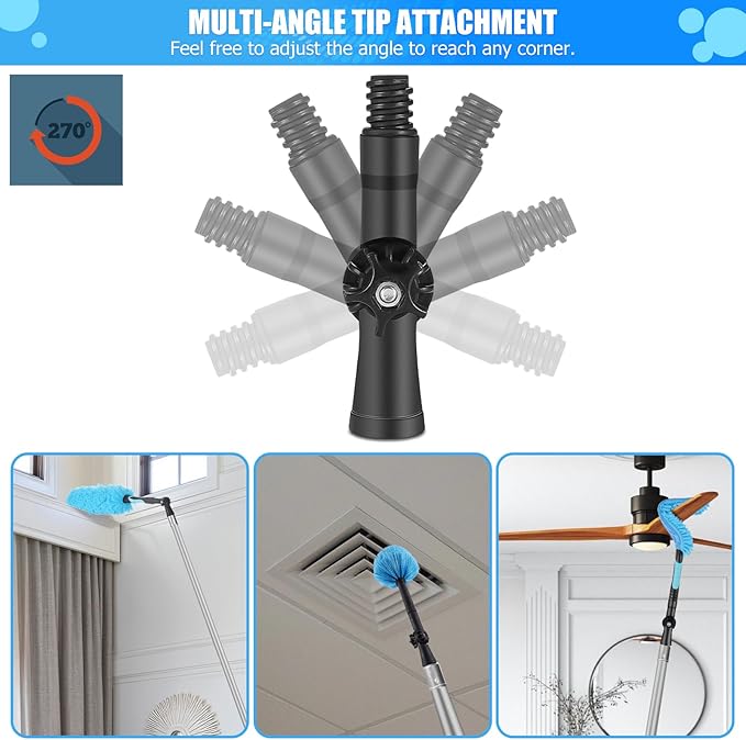 20 Foot High Reach Ceiling Duster Kit 3.6-12ft Extendable Pole with Cobweb DusterCeiling Fan DusterWindow Squeegee and Scrubber Microfiber Feather for Easy Cleaning Indoor &amp Outdoor