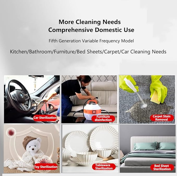 High Pressure Steam Cleaner Gun 2500W Portable High Temperature Steam Cleaning Machine with 3 Brush Home Use Powerful Handheld Steam Cleaner for Kitchen Grease Furniture Bathroom Car (White)