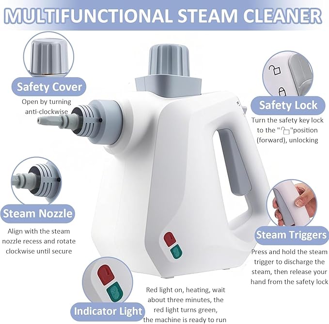 Petyoung Handheld Steam Cleaner Professional Pressurized Steam Cleaner with 9 Accessories Multipurpose Steam Cleaner for Home Use for Cleaning Floor Upholstery Grout Window and Car