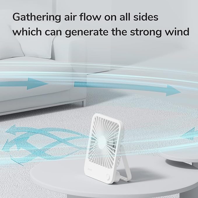 JISULIFE Desk Fan Battery Rechargeable 4500mAh 180°Foldable Portable Personal Fan 4 Speeds Adjustable Long Battery-life for Home Office Travel Outdoor Gifts for Women Men-White (Pack of 2)