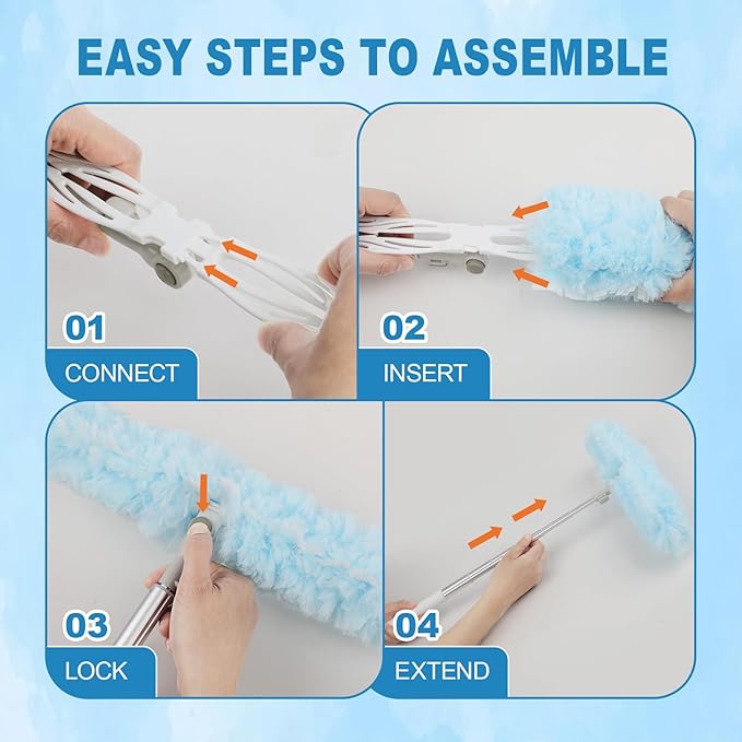 100Pcs Duster Refill Compatible with Swiffer Hand Duster +4FT Extended Handle +1 Handle 360° Heavy Duty Duster Refills Kit for Cleaning Office Ceiling Fan Baseboard &amp Blind