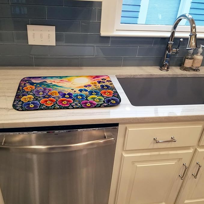 Caroline's Treasures DAC1450DDM Pansies in Color Dish Drying Mat Absorbent Dish Drying Mat Pad for Kitchen Counter Dish Drainer Mat for Countertop 14 x 21 Multicolor