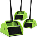 (3PK) Jumbo Commercial Broom and Dustpan Set with Large Standing Scoop Dustpan and Heavy Duty Broom Long Handle for Indoor/Outdoor Floor Cleaning Janitor Supplies
