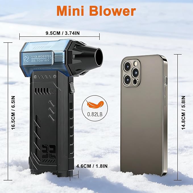 Air Duster -250000RPM- Snow Blower Replaceable Batteries 2pcsLong Life-mini Blower 3-Gear Adjustable- Electeic Air Duster for KeyboardPCsOutdoorsSnowLeavesCar Cleaning (2*Batteries)