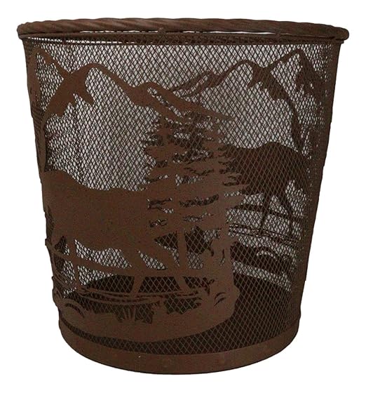 Ebros Rustic Moose Deer Roaming Pine Trees Forest by The Mountains Rust Finish Metal Wire Waste Basket Bin 13 Wide Bear Home and Bathroom Accent Western Country Cabin Lodge Decorative Trash Can