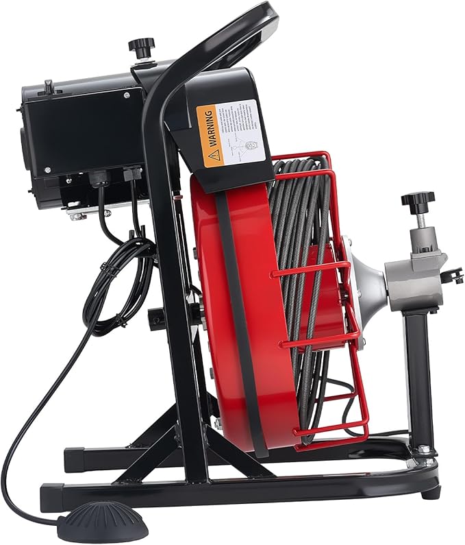VEVOR Drain Cleaner Machine 50 FT x 5/16 Inch Auto Feed Sewer Snake Auger with 4 Cutters &amp Air-Activated Foot Switch for 2 to 4 Pipes