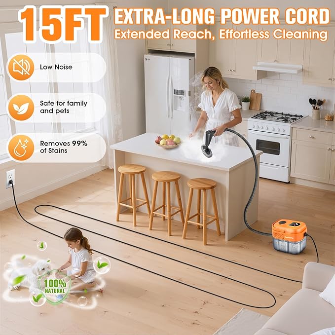 Upgraded 1.8Qt Handheld Steam Cleaner for Home Cleaning6-Levels Adjustable Pressurized Handheld Steamer Protable Hand held Steamer for Cleaning 10s Heat-Up Protable Steam Cleaners Handheld for Home