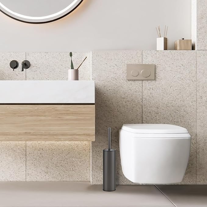 BGL Gunmetal Grey Toilet Brush and HolderStainless Steel Toilet Brushes for Bathroom with Holder