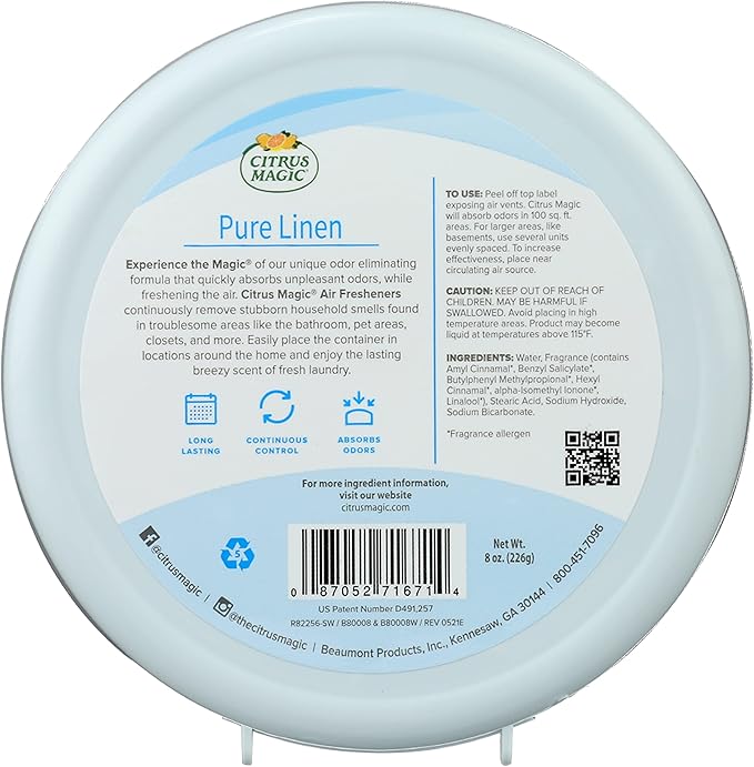 Citrus Magic Odor Absorbing Solid Air FreshenerPure Linen8-Ounce(Pack of 12)