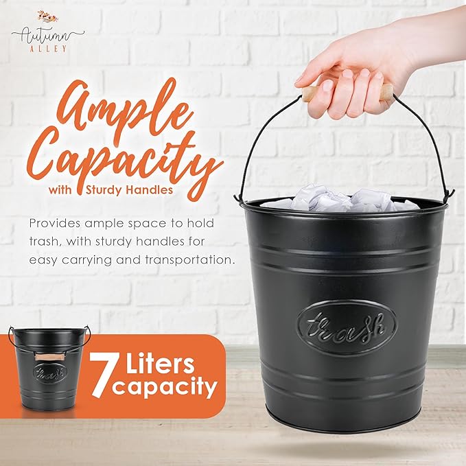 Autumn Alley Farmhouse Bathroom Trash Can and Toilet Brush Set - Rustic Bathroom Accessories for Charming Bathroom Décor Matte Black Heavy Gauge Metal