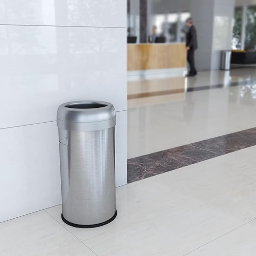 iTouchless Dual-Deodorizer Open Top Recycle Bin Stainless Steel Commercial Grade Trash Cans with AbsorbX Odor Filter Color Name Round 16 Gallon