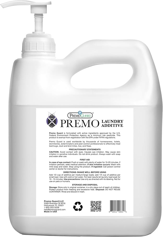 Premo Guard Bed Bug Mite &amp Lice Laundry Detergent Additive 64 oz – Child &amp Pet Friendly – Stain &amp Odor Free – Best Natural Non-Toxin Treatment
