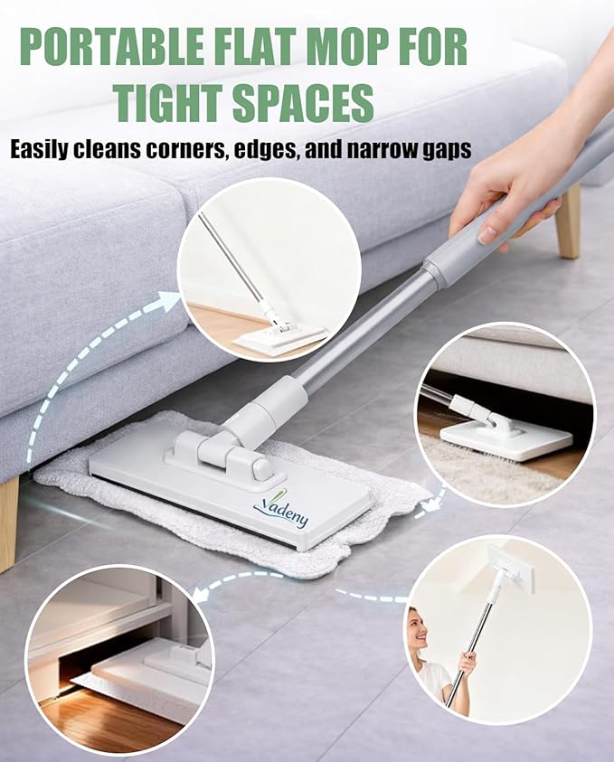 Cloth Changing Mini Mop Zero Touch Lazy Flat Cleaning Tool Clip Clamp Disposable Dust Sweeper Portable Hands Free Wet and Dry Compatible Click Snap Easy Wall Floor Clean Reusable for Small Spaces