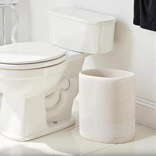 Trash Can 1.6 Gallon Small Bathroom Trash Can Simple Oval Stone Look Garbage Bin Decorative Waste Basket for Kitchen Office Home Decor Bedroom Living Room (Beige)