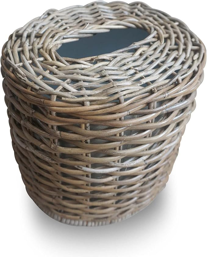 The Basket Lady Drop-in Oval Wicker Waste Basket with Removable Metal Liner Serene Grey 12 L x 9.5 W x 12 H 3 Gallon Capacity