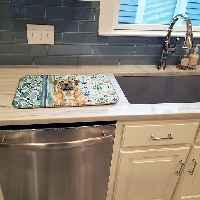Caroline's Treasures Apricot English Mastiff Coastal Sea Glass Dish Drying Mat Absorbent Dish Drying Mat Pad for Kitchen Counter Dish Drainer Mat for Countertop 14 x 21 Multicolor