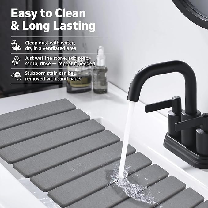 Stone Dish Drying Mat for Kitchen Counter – Collapsible 24(L)×16 (W) Super Absorbent Diatomaceous Earth Dish Drying Mat Grey Kitchen Counter Mats for Dishes Bottles Cups Match Any Countertop