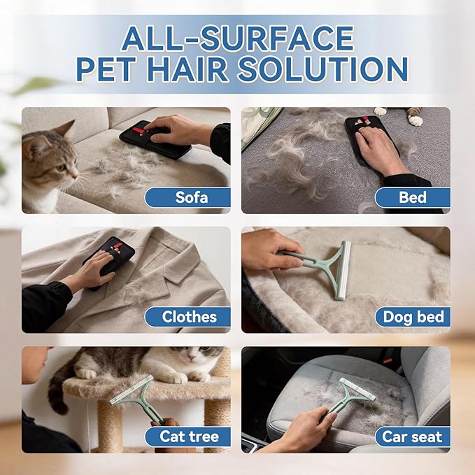 BFNN Carpet Rake for Pet Hair Removal | Reusable Dual-Action Carpet Broom Tool with Metal Scraper &amp Silicone Brush | 54 Adjustable Handle | 3Pcs Cat &amp Dog Fur Cleaning Kit for Rugs Couch &am