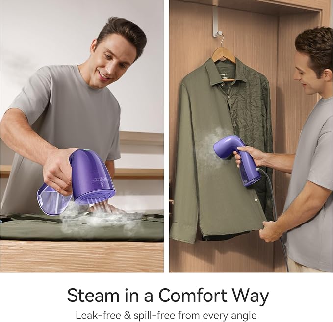 HiLIFE Steamer for Clothes Portable Handheld Design 240ml Big Capacity 700W Strong Penetrating Steam Removes Wrinkle for Home Office and Travel(ONLY FOR 120V) (Royal Purple)