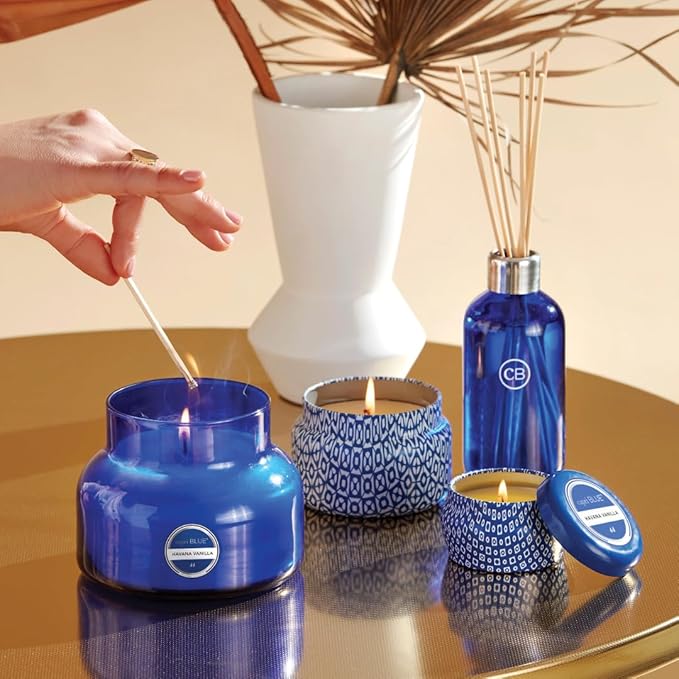 Capri Blue Havana Vanilla Reed Diffuser Set - Includes Reed Diffuser Sticks Fragrance Oil and Glass Bottle - Luxury Scented Room Fresheners - Cobalt Blue (8 fl oz)