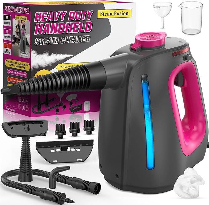 Heavy Duty Handheld Steam Cleaner for Cleaning with Lockable Steam Button&amp11pcs Accessories Unlimited Water Addition for Continuous Steaming Multi-Purpose Steamer for Cleaning Car Grout (Purple