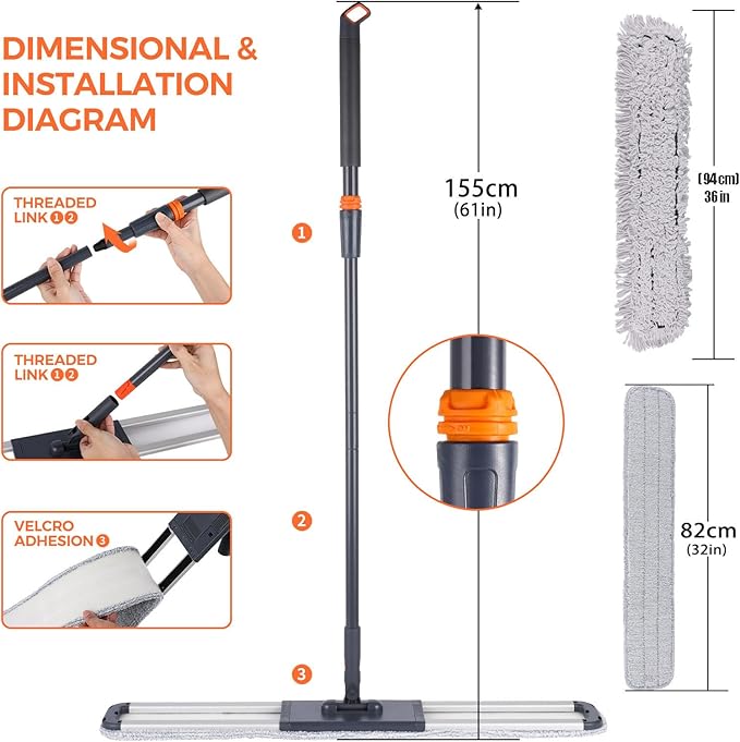 36 Large Wrestling mat mop Commercial Dust Mops for Floor Cleaning Push mop with Adjustable Handle for Company Hotel Household Cleaning Supplies